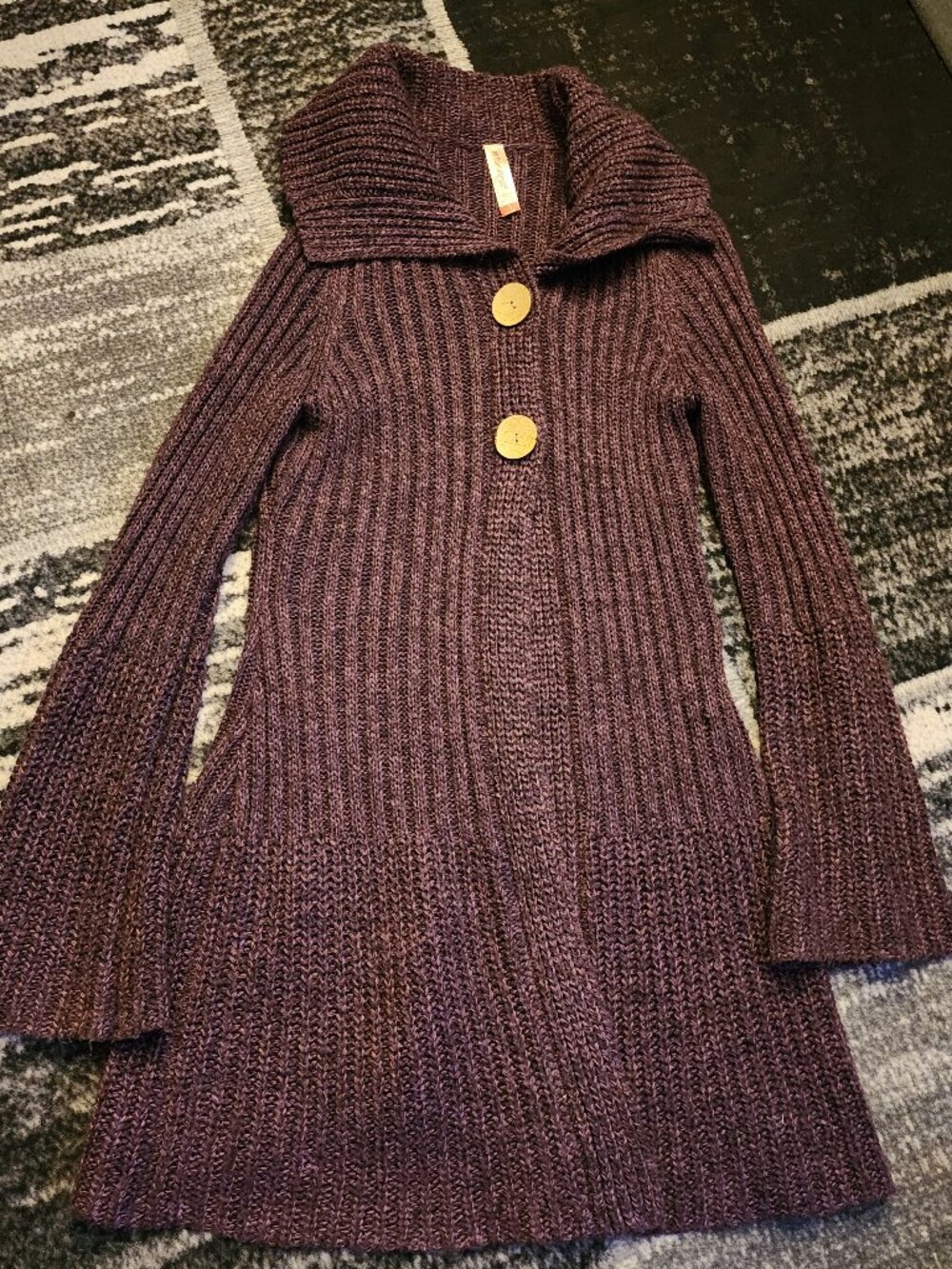 Vintage Y2K No Boundaries Purple Chunky Knit Bell Sleeve Cardigan Sweater Size L